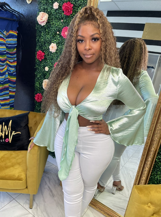 Green Date Night Silk Top